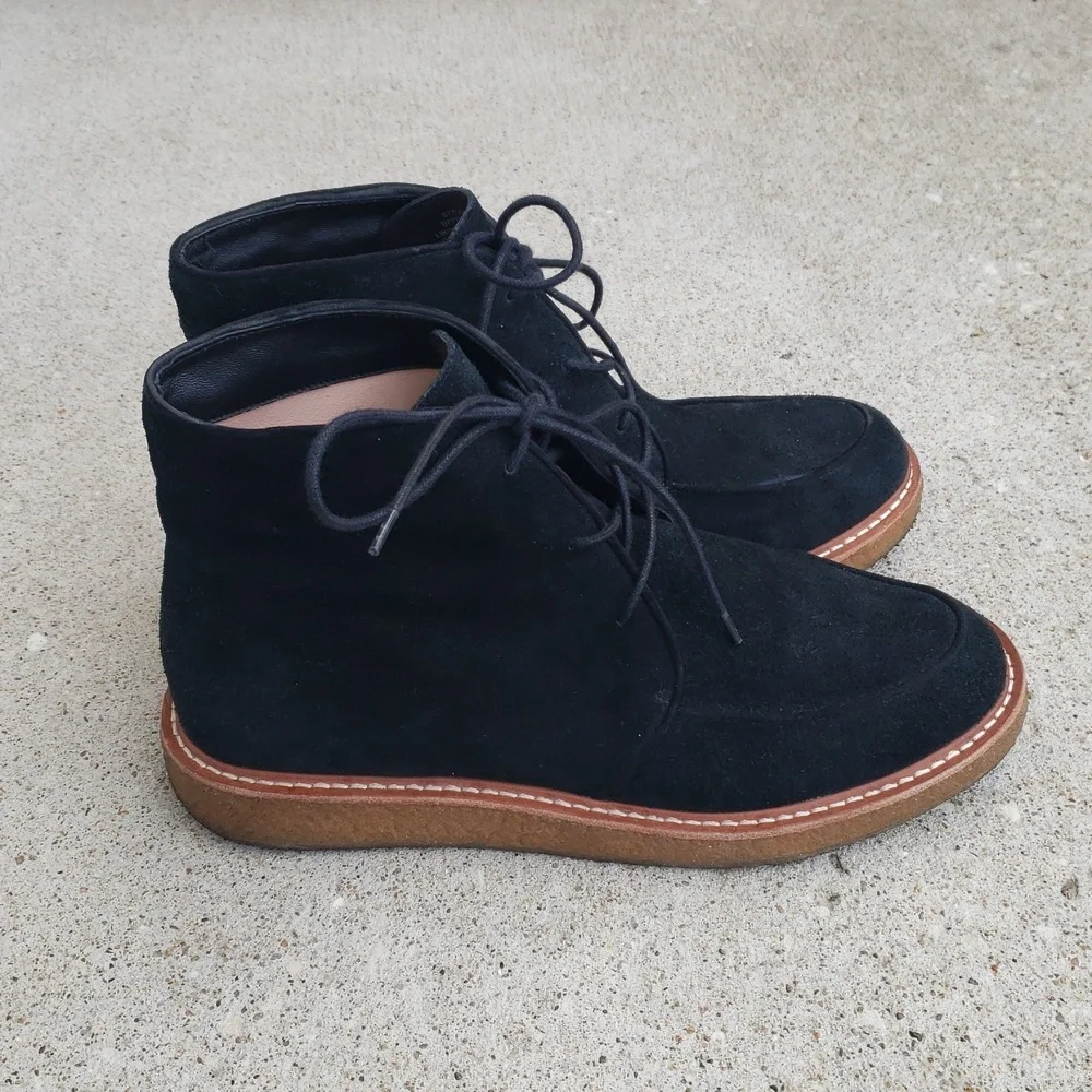 J Crew Suede Leather Lace Up Desert Chukka Ankle Boots Size 10 Black Neutral